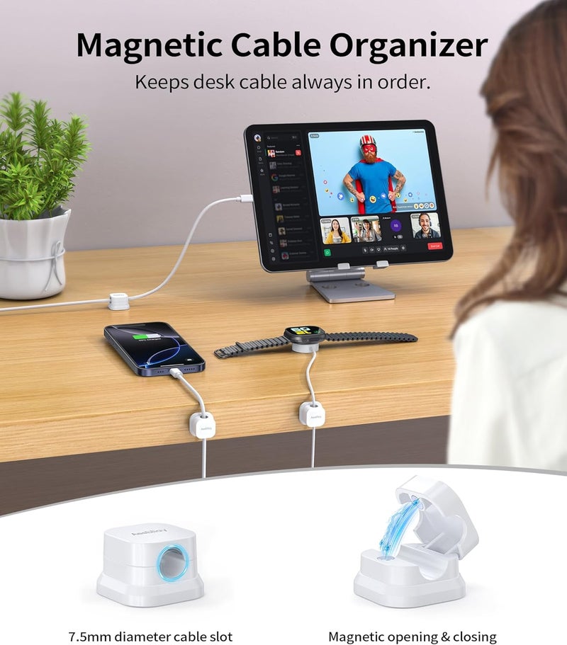 Aeebliay 9 Pack Magnetic Cable Clips Cord Holder, Desk Cable Management Accessories, Cord Clips, Adhesive USB Wire Holder Keeper Organizer for Home Office Desk Phone Car Wall Desktop Nightstand cable organizer - Image 3